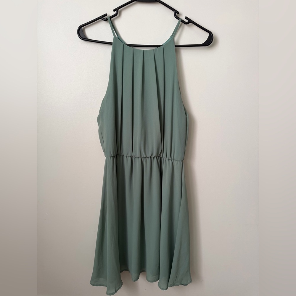 Lush Sage Green Pleated Halter Top Dress